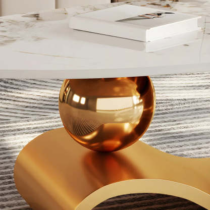 Stone Oval Abstract Coffee Table — Gold