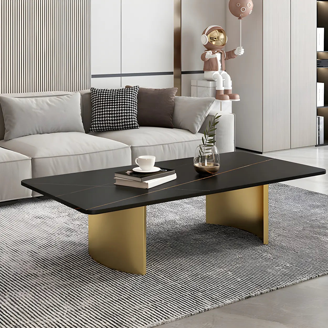 Stone Rectangular Sled Coffee Table — Black