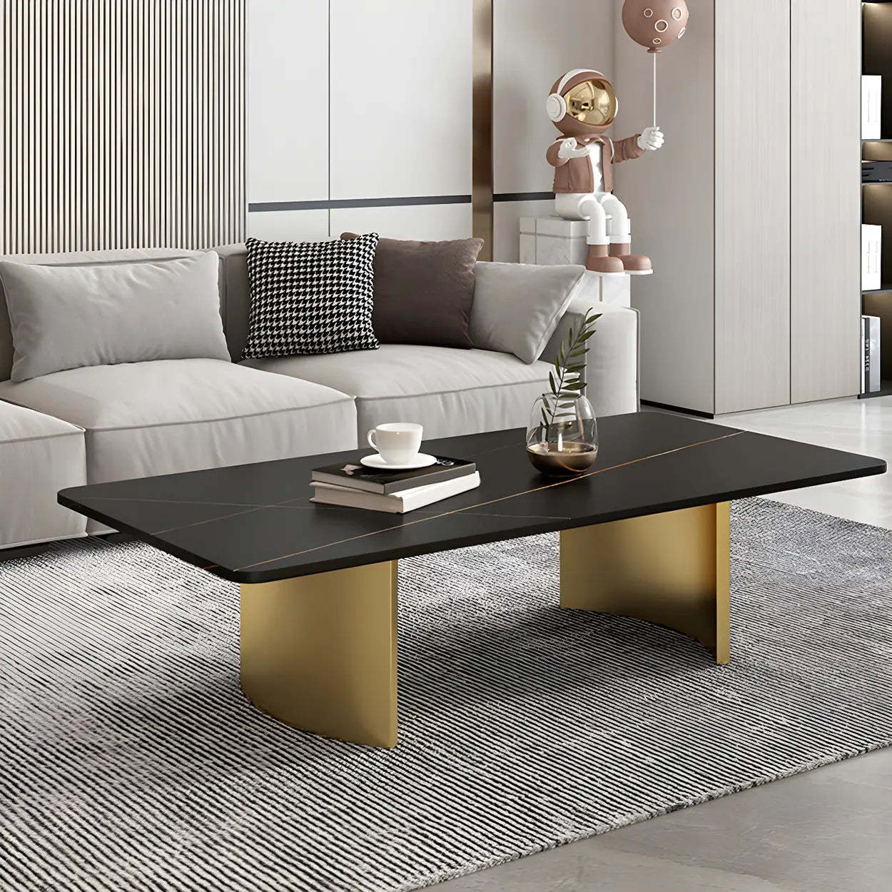 Stone Rectangular Sled Coffee Table — Black