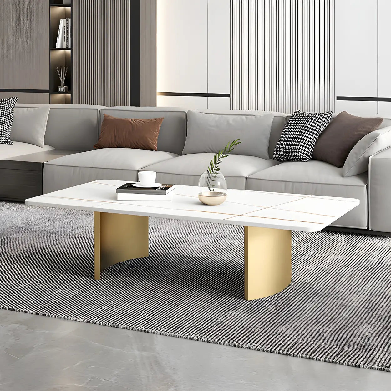 Stone Rectangular Sled Coffee Table — Gold-Black