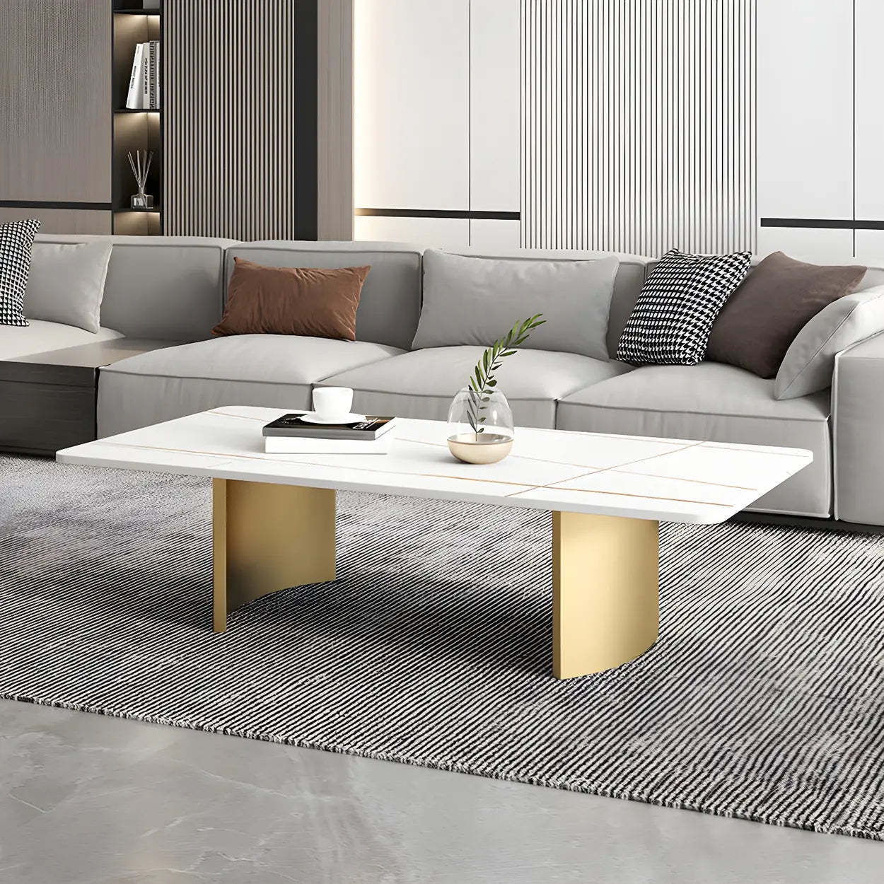 Stone Rectangular Sled Coffee Table — Gold-Black