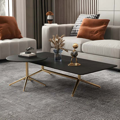Stone Top Trestle-Base Coffee Table — Black / White