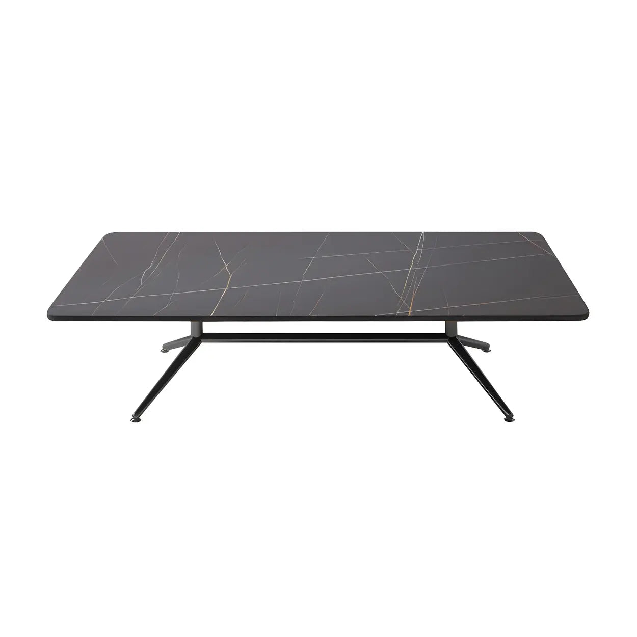 Stone Top Trestle-Base Coffee Table — Black / White