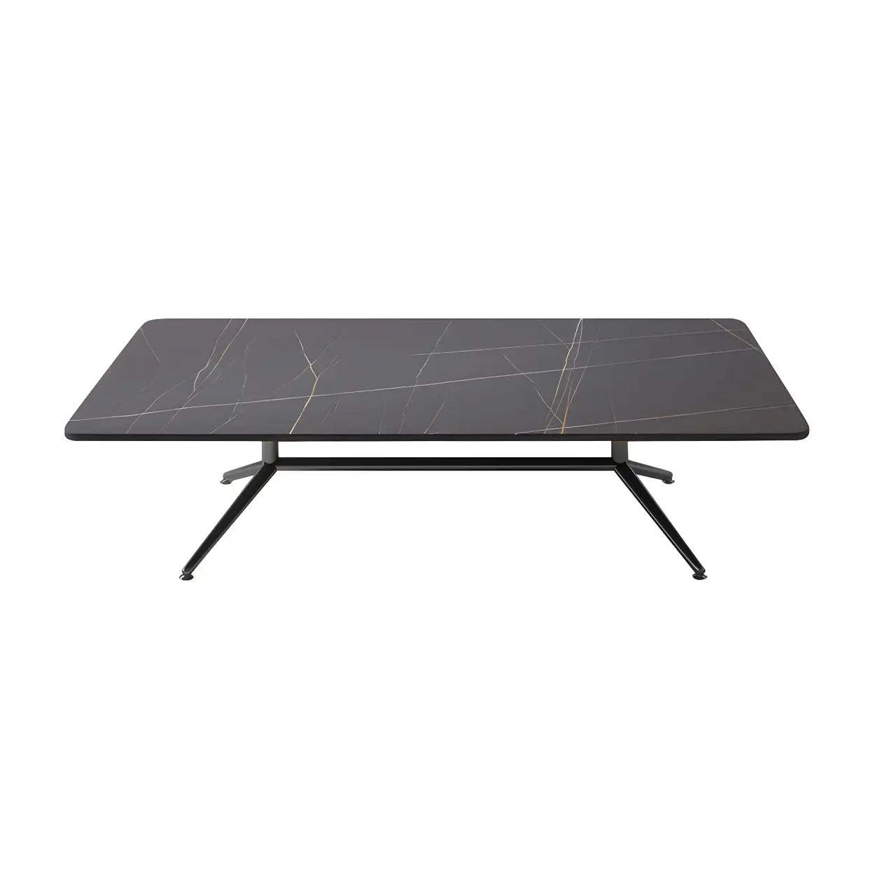 Stone Top Trestle-Base Coffee Table — Black / White