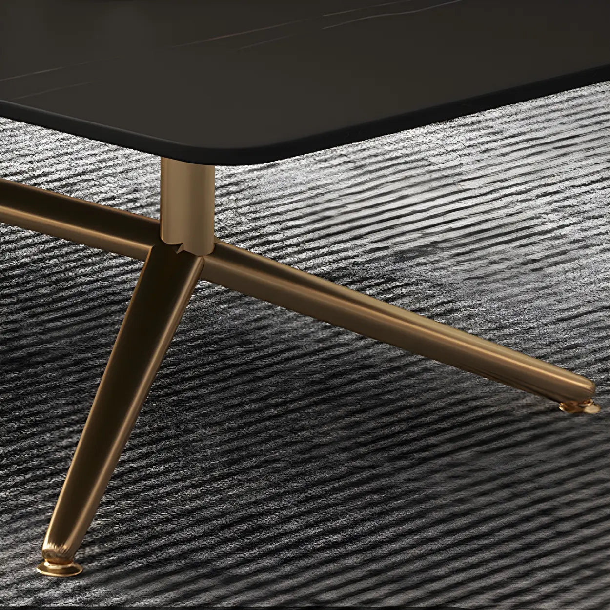 Stone Top Trestle-Base Coffee Table — Black / Black/ Gold