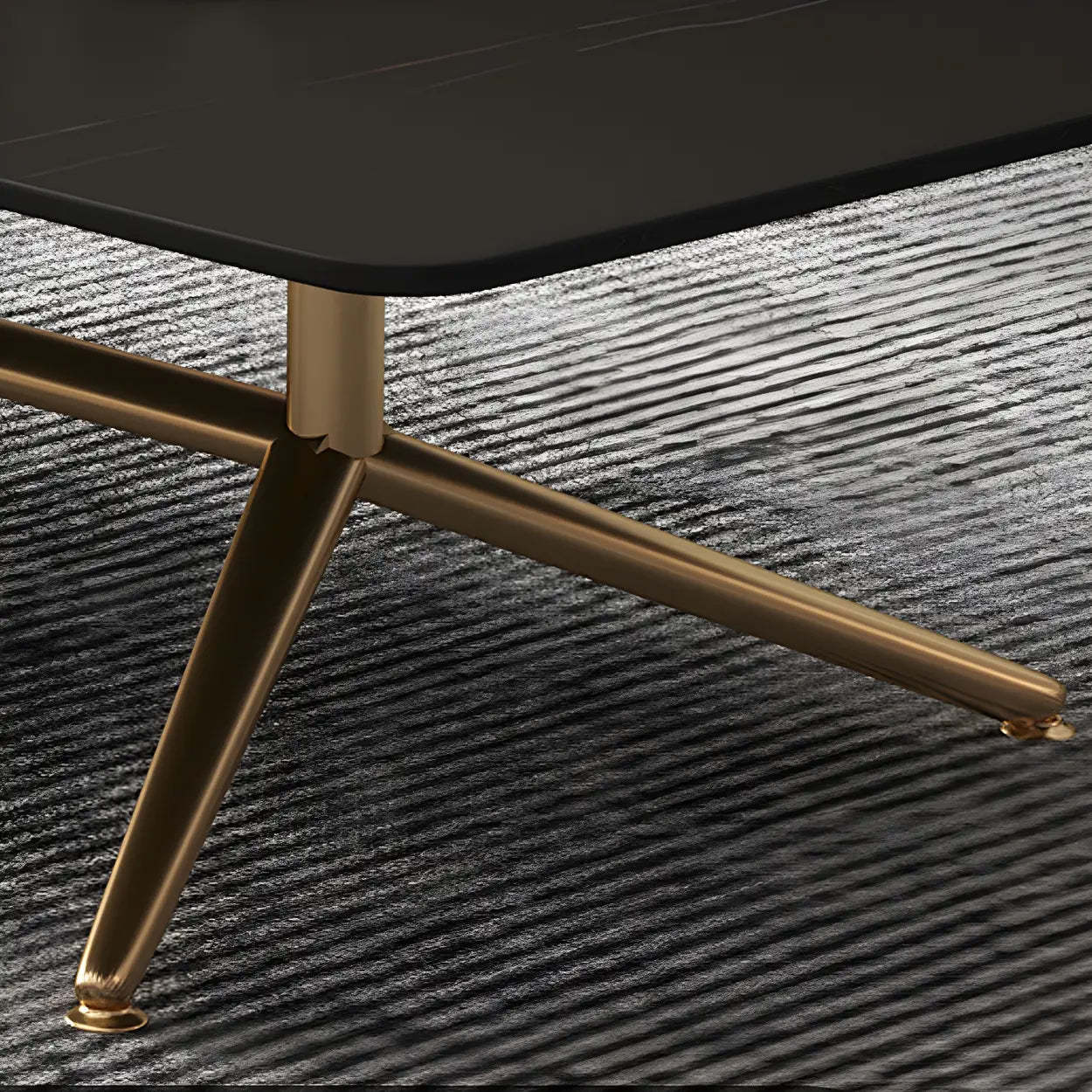 Stone Top Trestle-Base Coffee Table — Black / Black/ Gold