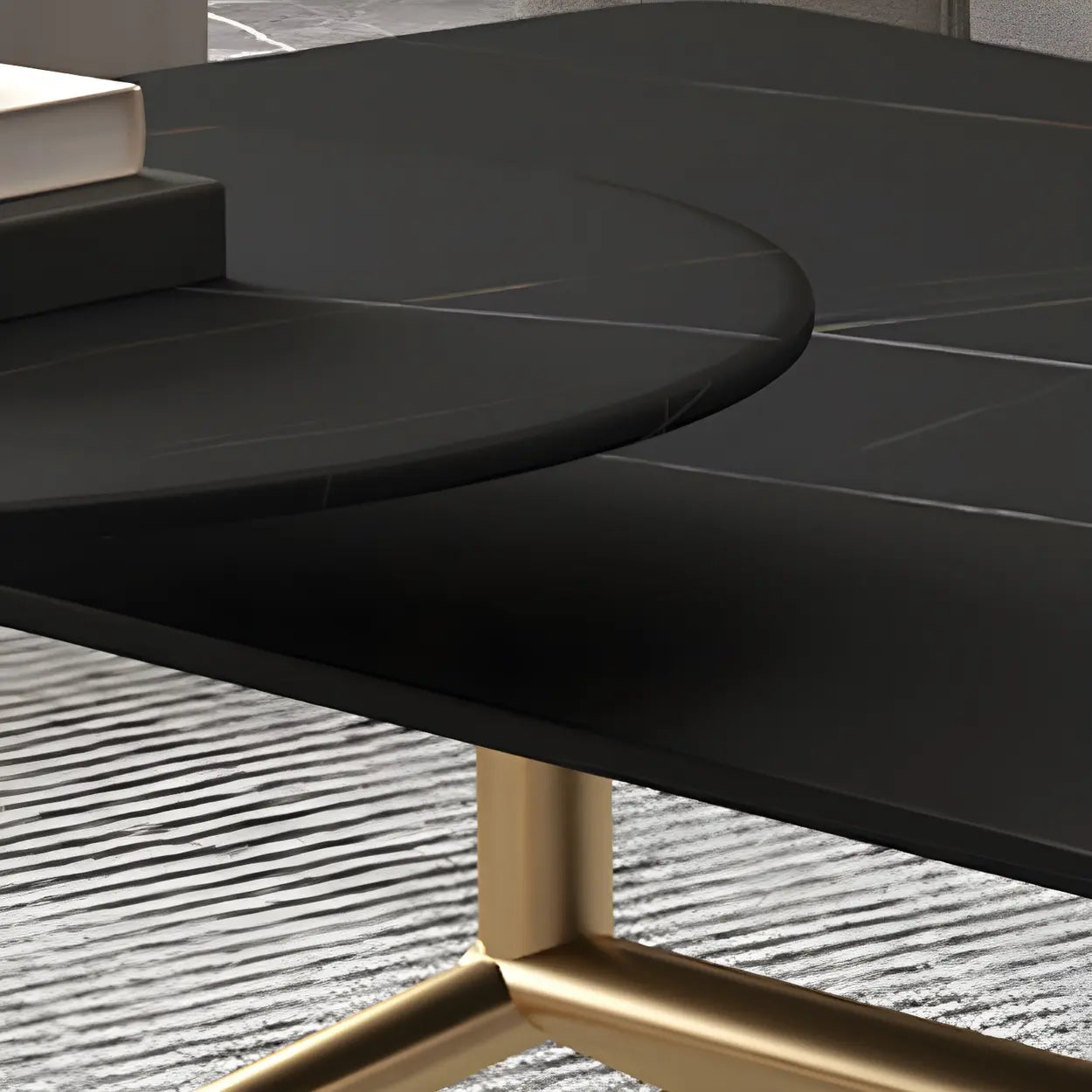 Stone Top Trestle-Base Coffee Table — Gold / White