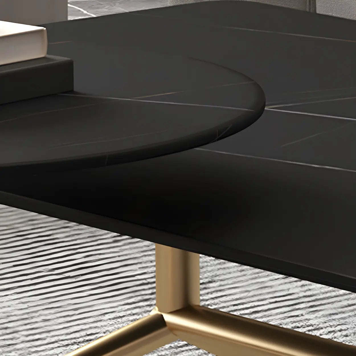 Stone Top Trestle-Base Coffee Table — Gold / White