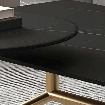 Stone Top Trestle-Base Coffee Table — Gold / White
