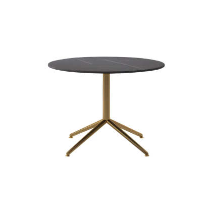 Stone Top Trestle-Base Coffee Table — Black / Black/ Gold