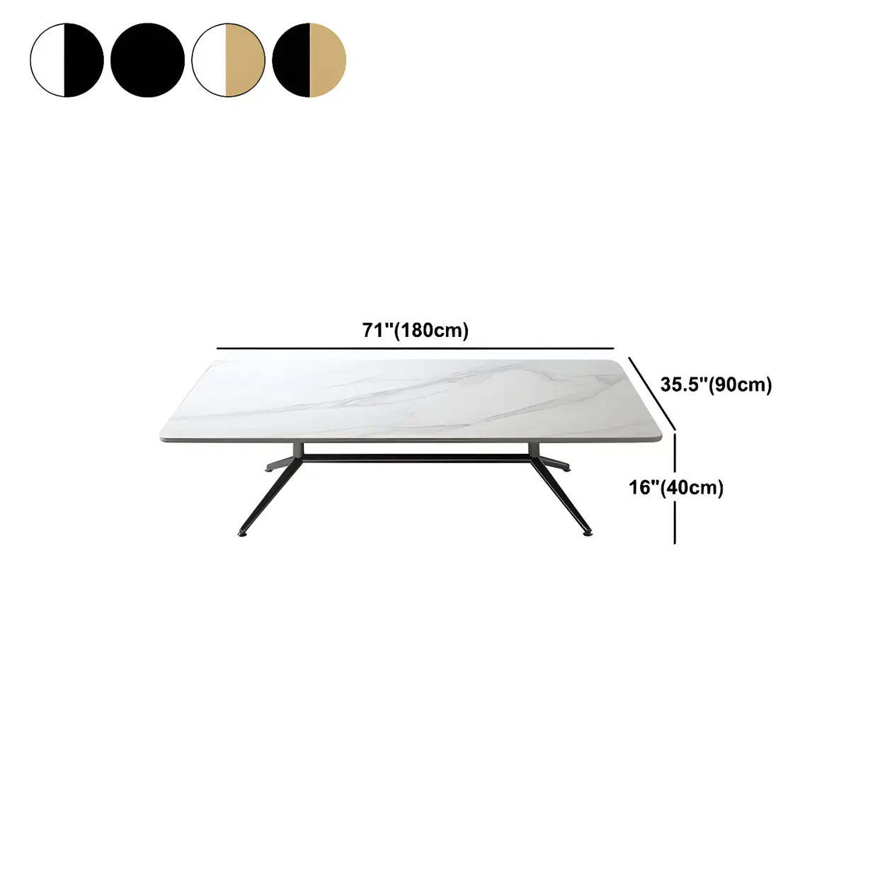 Stone Top Trestle-Base Coffee Table — Gold / Black/ Gold