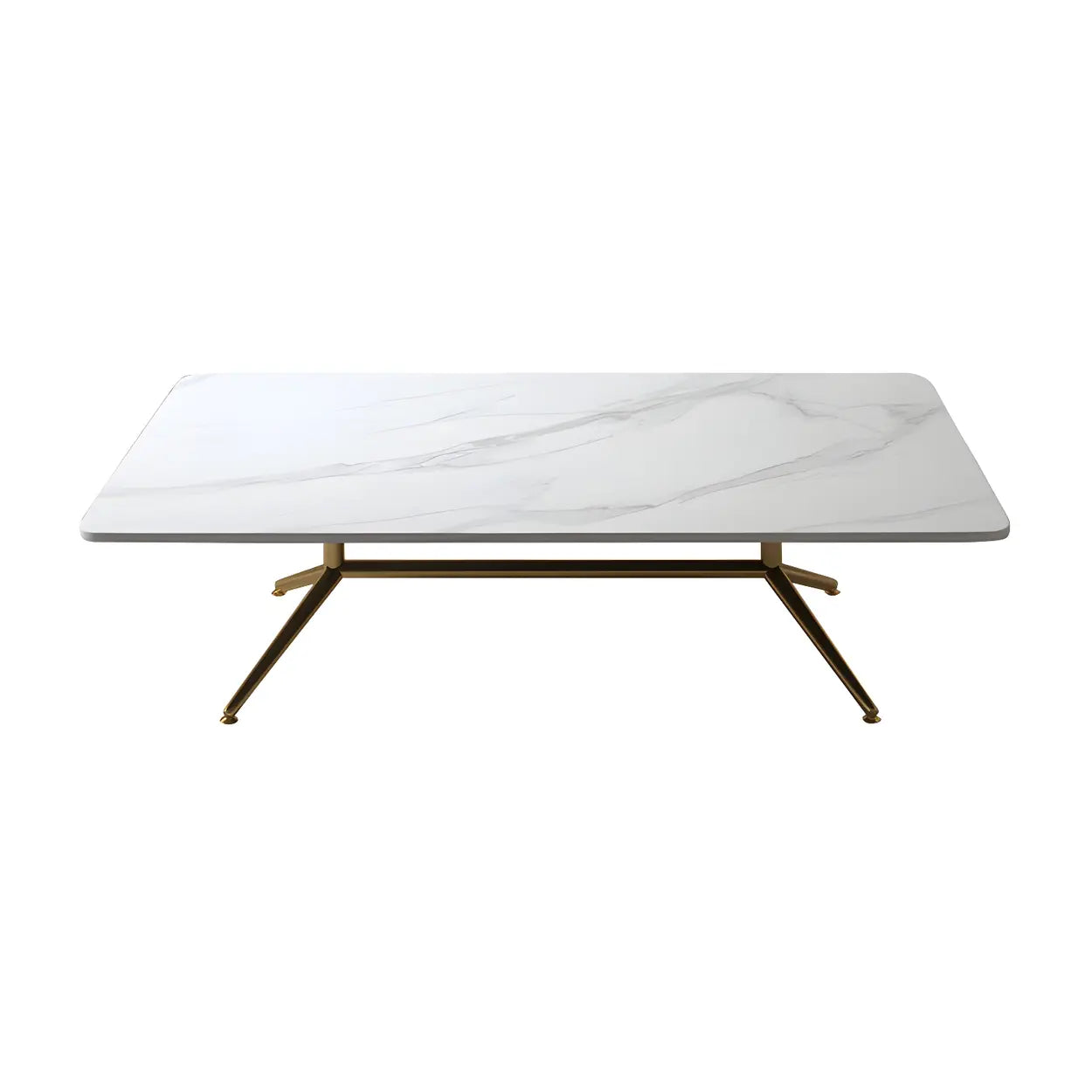 Stone Top Trestle-Base Coffee Table — Gold / White