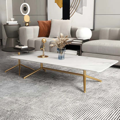Stone Top Trestle-Base Coffee Table — Gold / Black/ Gold
