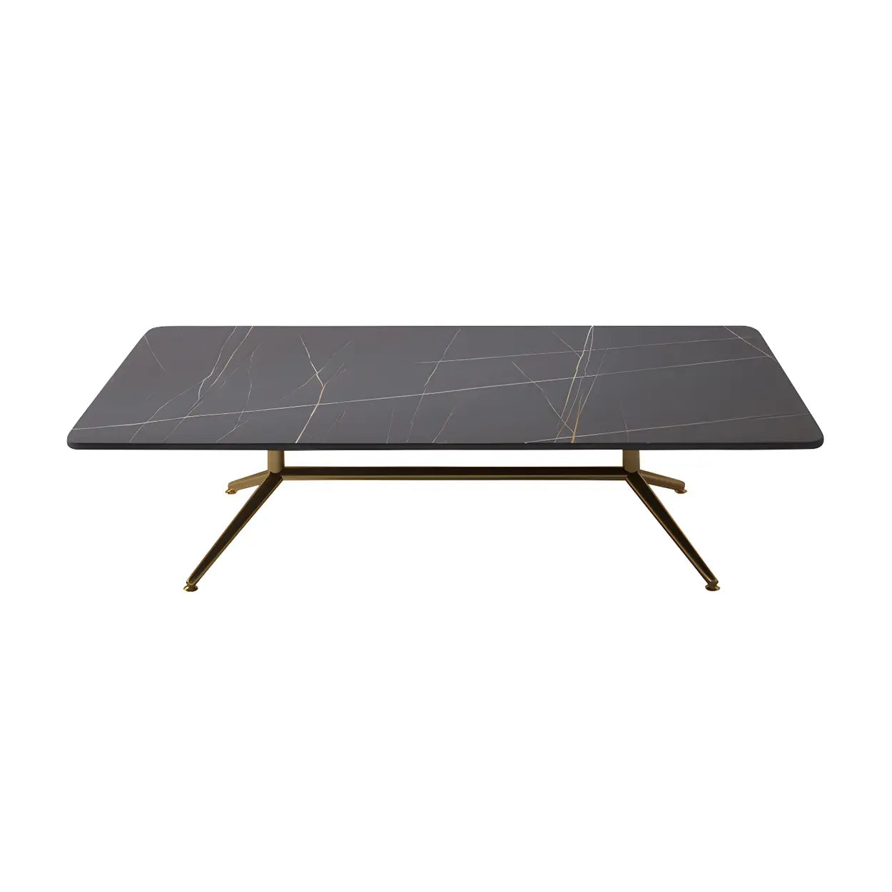 Stone Top Trestle-Base Coffee Table — Black / White