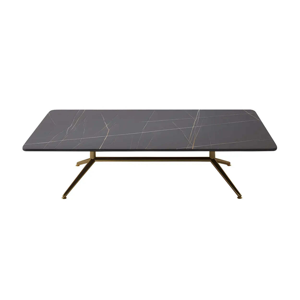 Stone Top Trestle-Base Coffee Table — Black / White