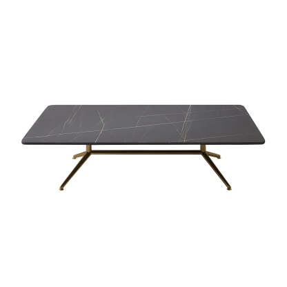 Stone Top Trestle-Base Coffee Table — Black / White