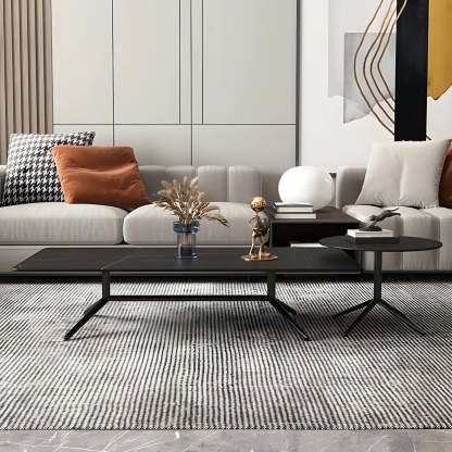 Stone Top Trestle-Base Coffee Table — Gold / Black/ Gold