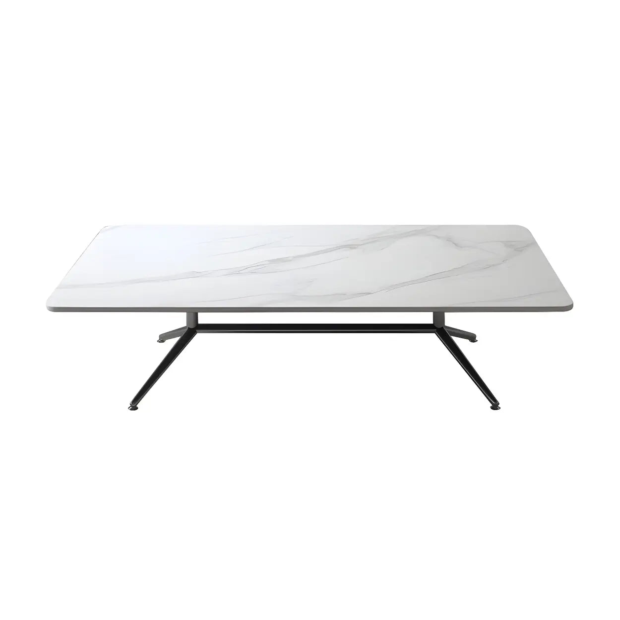 Stone Top Trestle-Base Coffee Table — Black / White