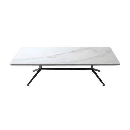 Stone Top Trestle-Base Coffee Table — Black / White