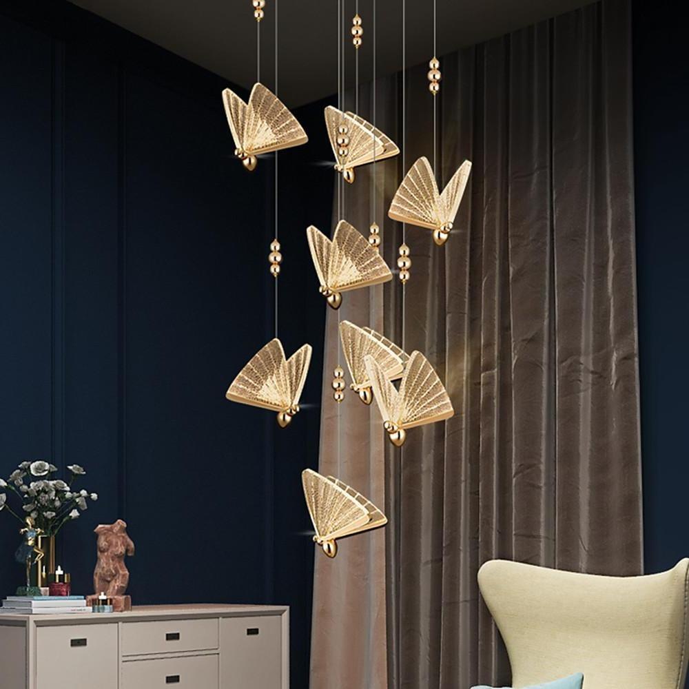 Butterfly Shaped Coastal Pendant Lights Metal Acrylic Bedroom Ceiling Lights-Lighom