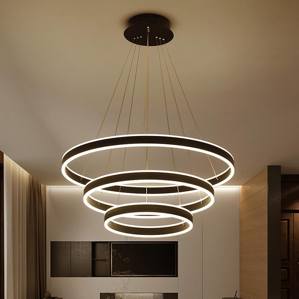 Lighom modern 3-circle interwoven brown chandeliers in synthetic — Warm White (3000K) / Coffee
