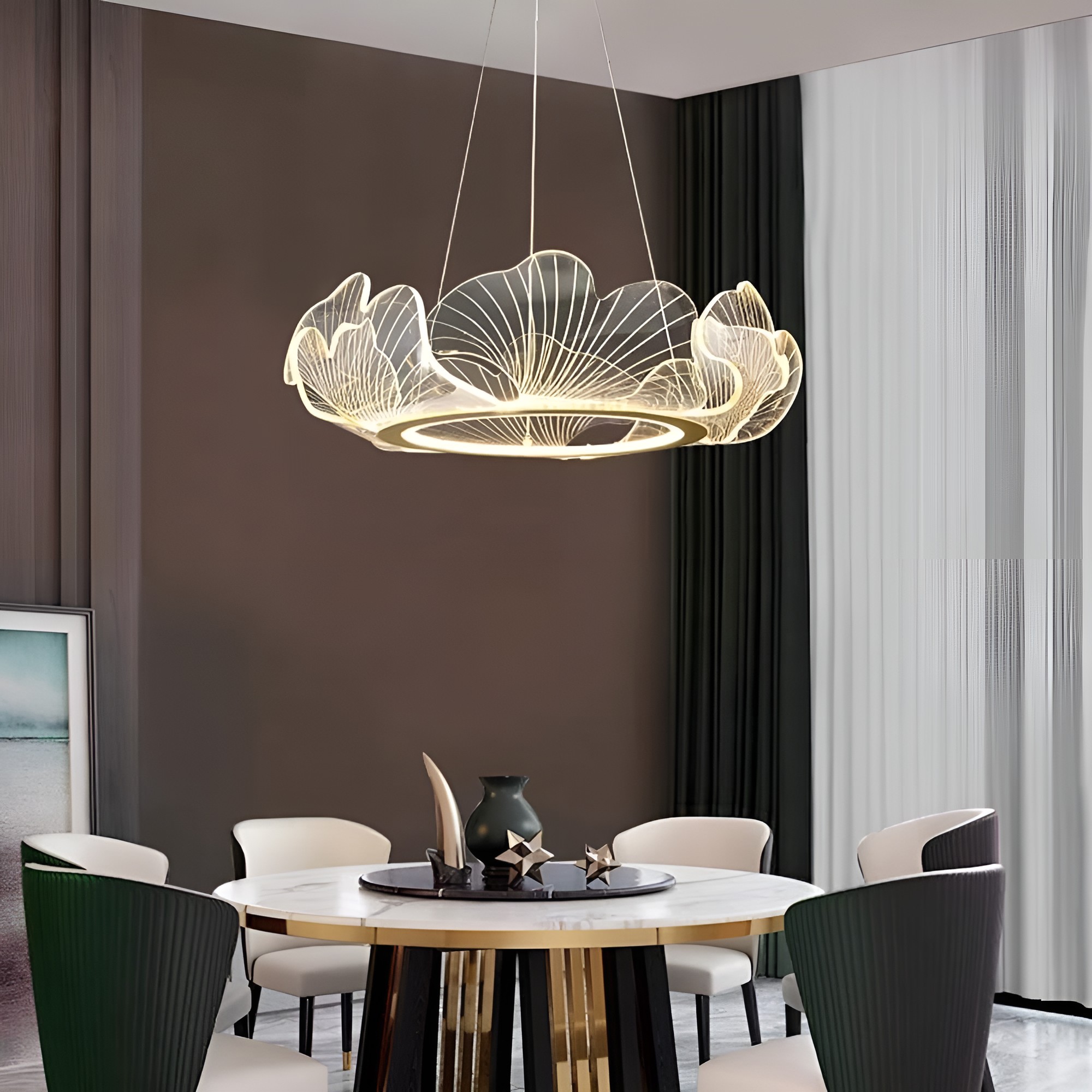 Sea Wave Gold Chandelier, 33" Ceiling Light