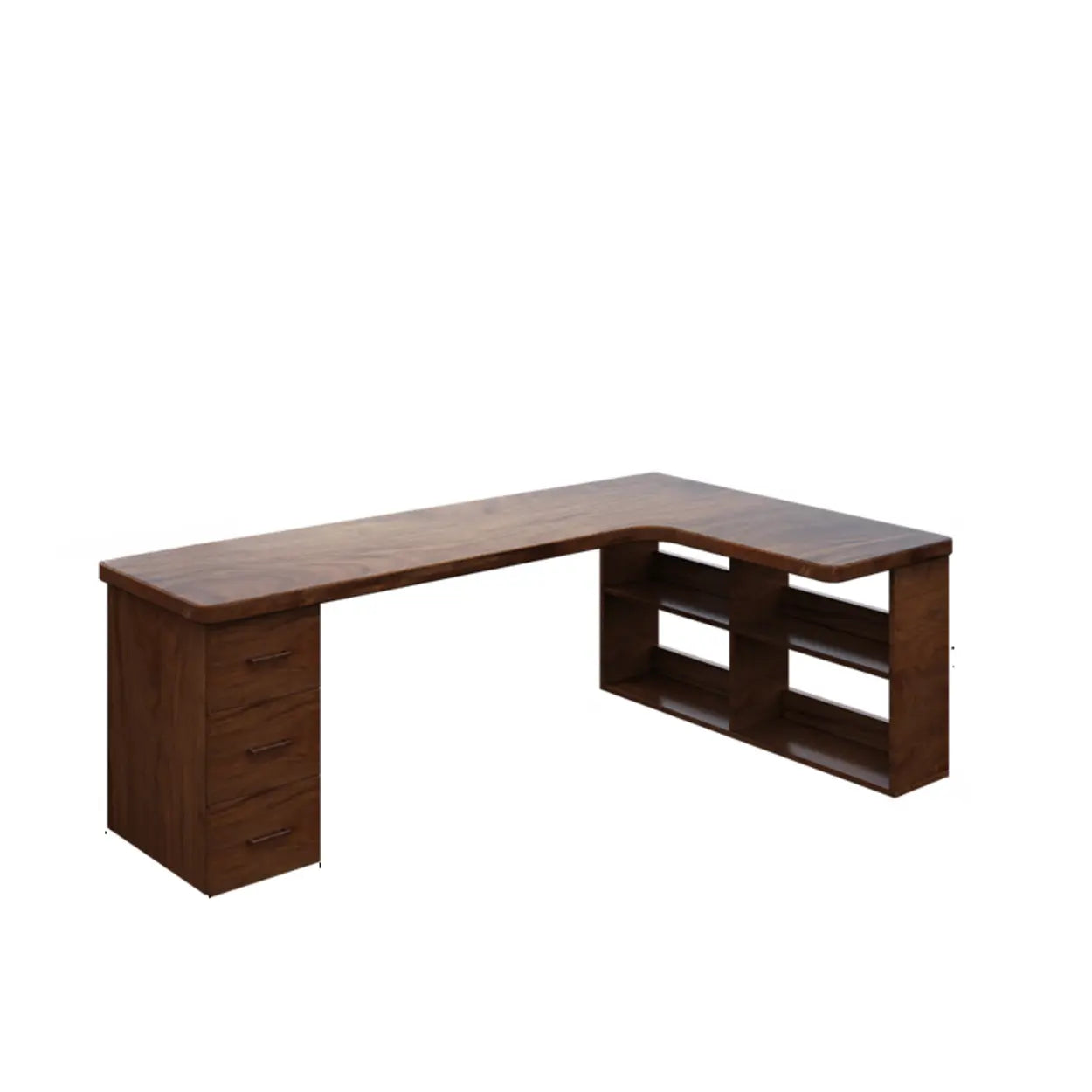 Sepia L-Shape Computer Desk with Drawers and Shelves — Table Only