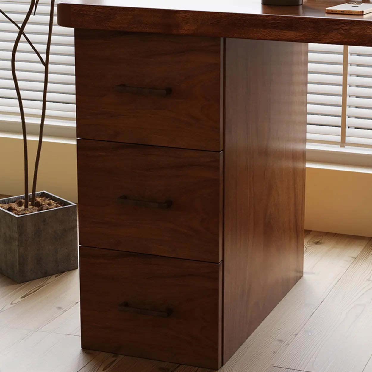 Sepia L-Shape Computer Desk with Drawers and Shelves — Table Only