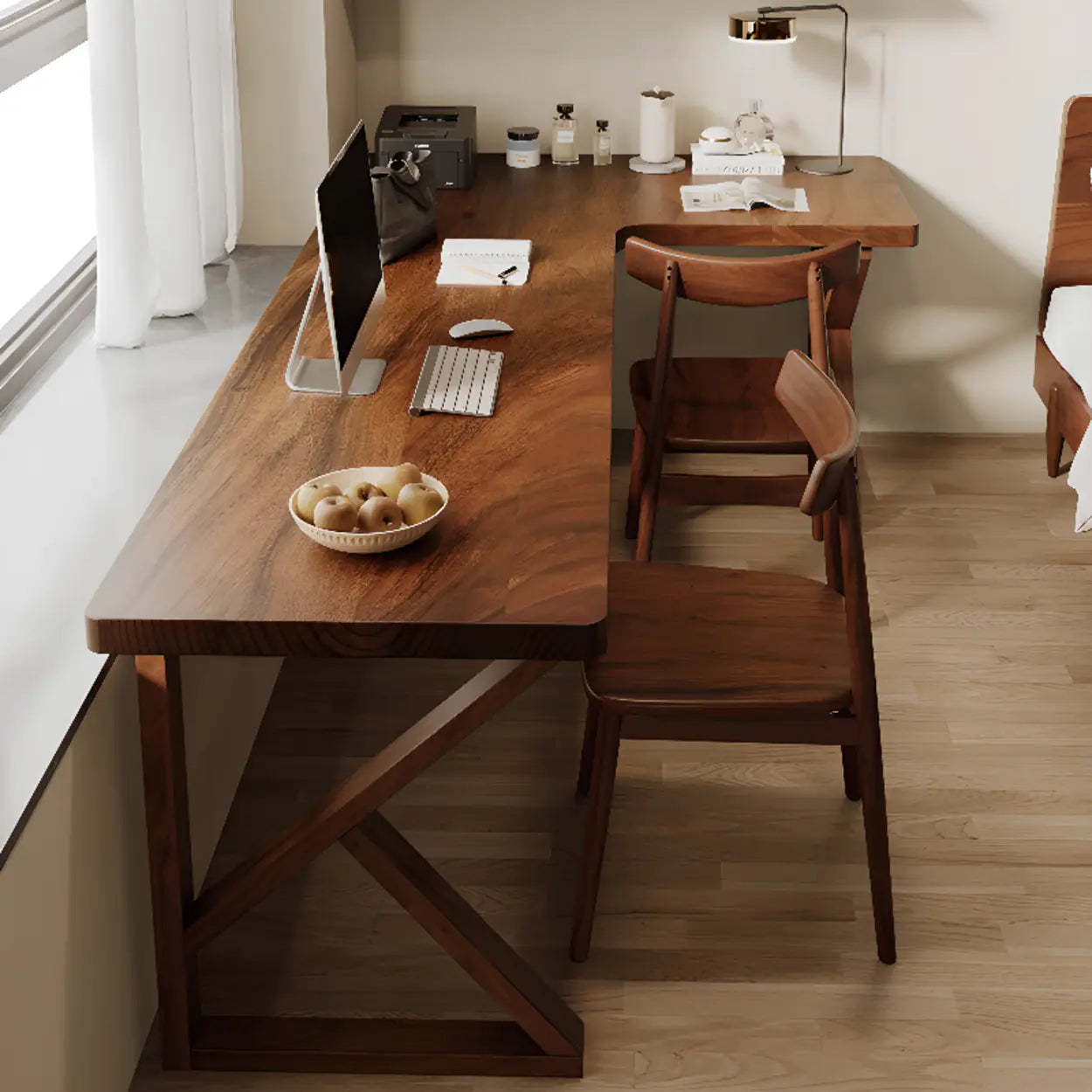 Sepia L-Shape Double Deep Wood Computer Desk — Table Only
