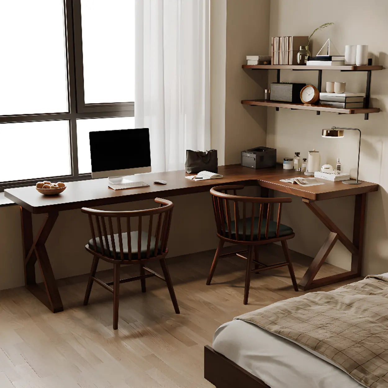 Sepia L-Shape Double Deep Wood Computer Desk — Table Only