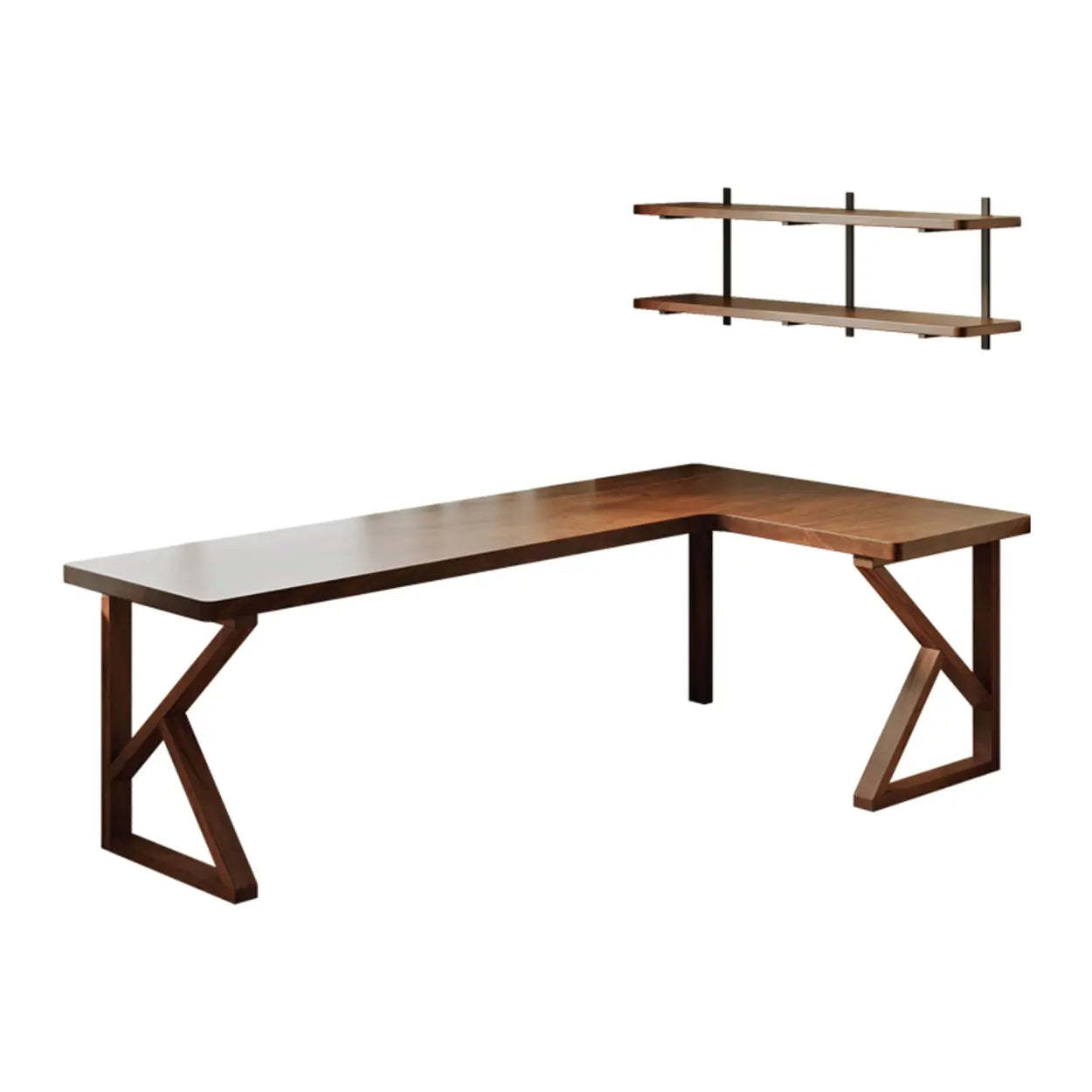 Sepia L-Shape Double Deep Wood Computer Desk — Table Only