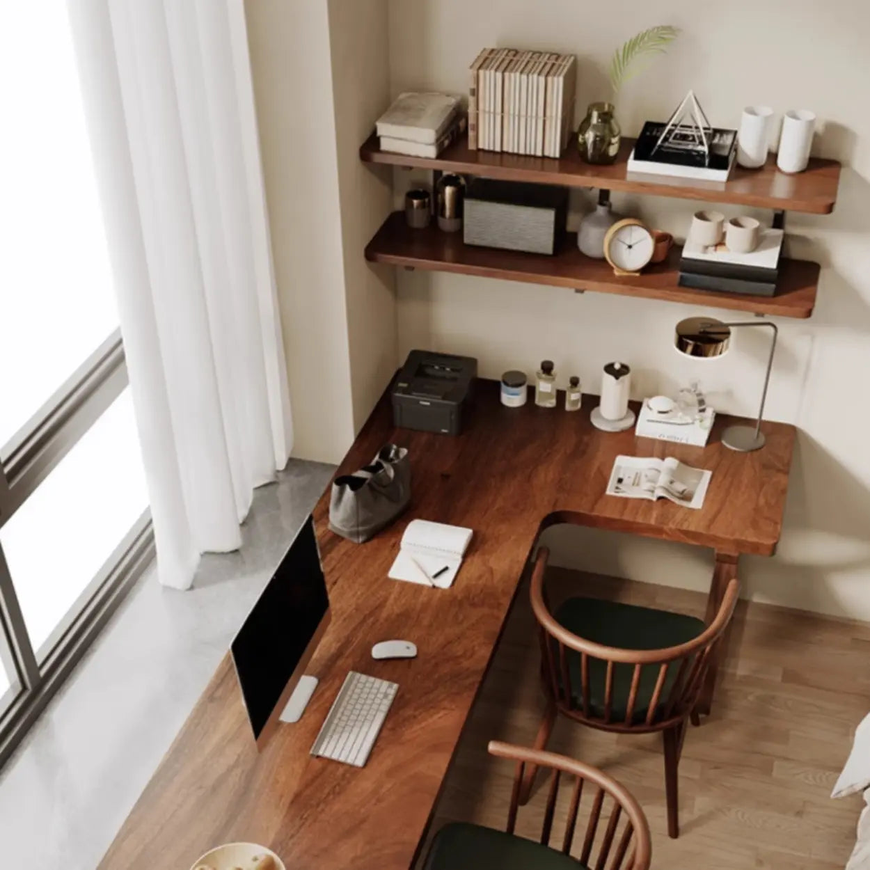Sepia L-Shape Double Deep Wood Computer Desk