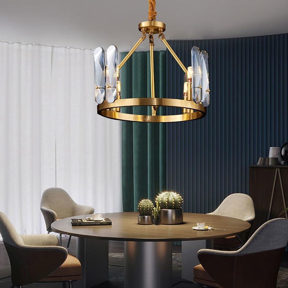 Lighom industrial circular 8-light wood chandeliers in glass — 16" H x 25" Dia / 6-Light