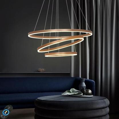 Three Ringed Chic Modern Metal Framed Foyer Chandelier with Dimmable Lights-Lighom