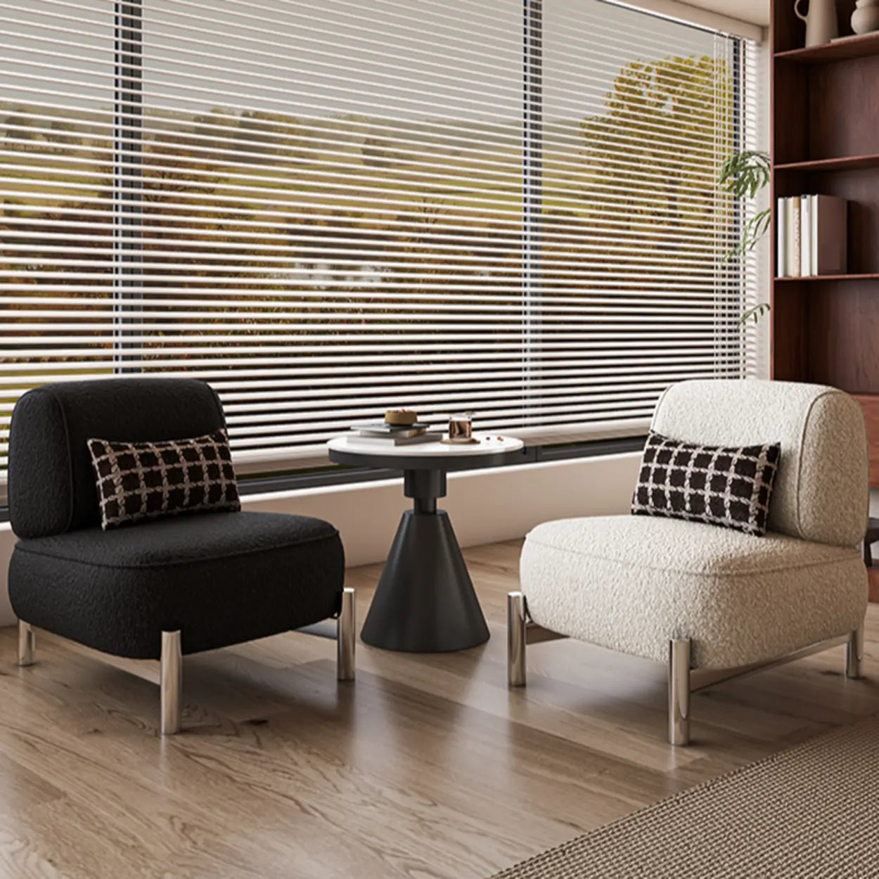 Sherpa White Lounge Accent Chair with Pillow
