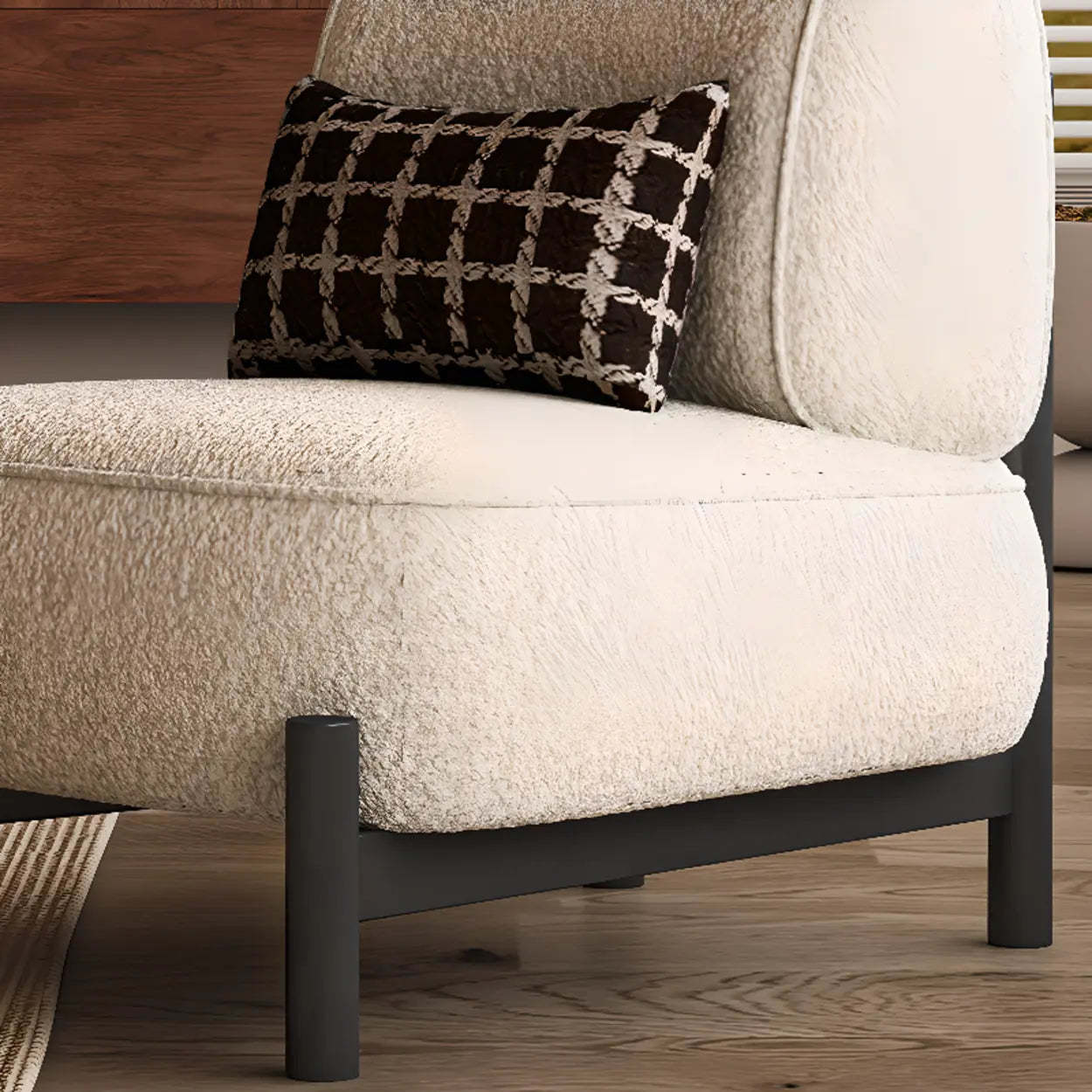 Sherpa White Lounge Accent Chair with Pillow