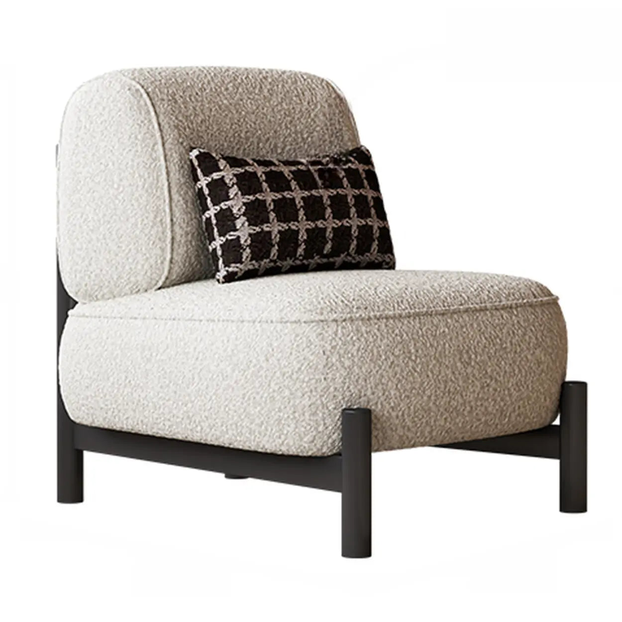 Sherpa White Lounge Accent Chair with Pillow — Sherpa / Black / Carbon Steel