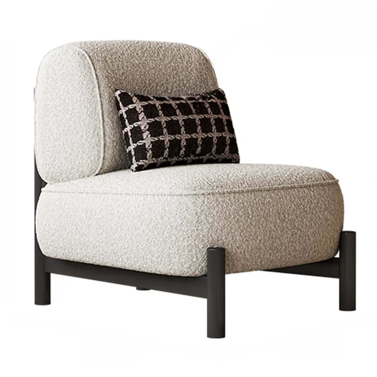 Sherpa White Lounge Accent Chair with Pillow — Sherpa / Black / Carbon Steel