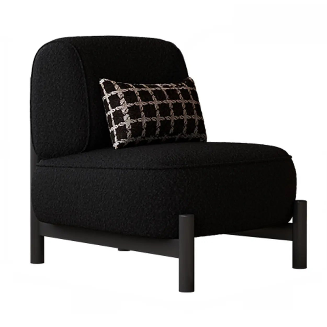 Sherpa White Lounge Accent Chair with Pillow — Sherpa / White / Carbon Steel