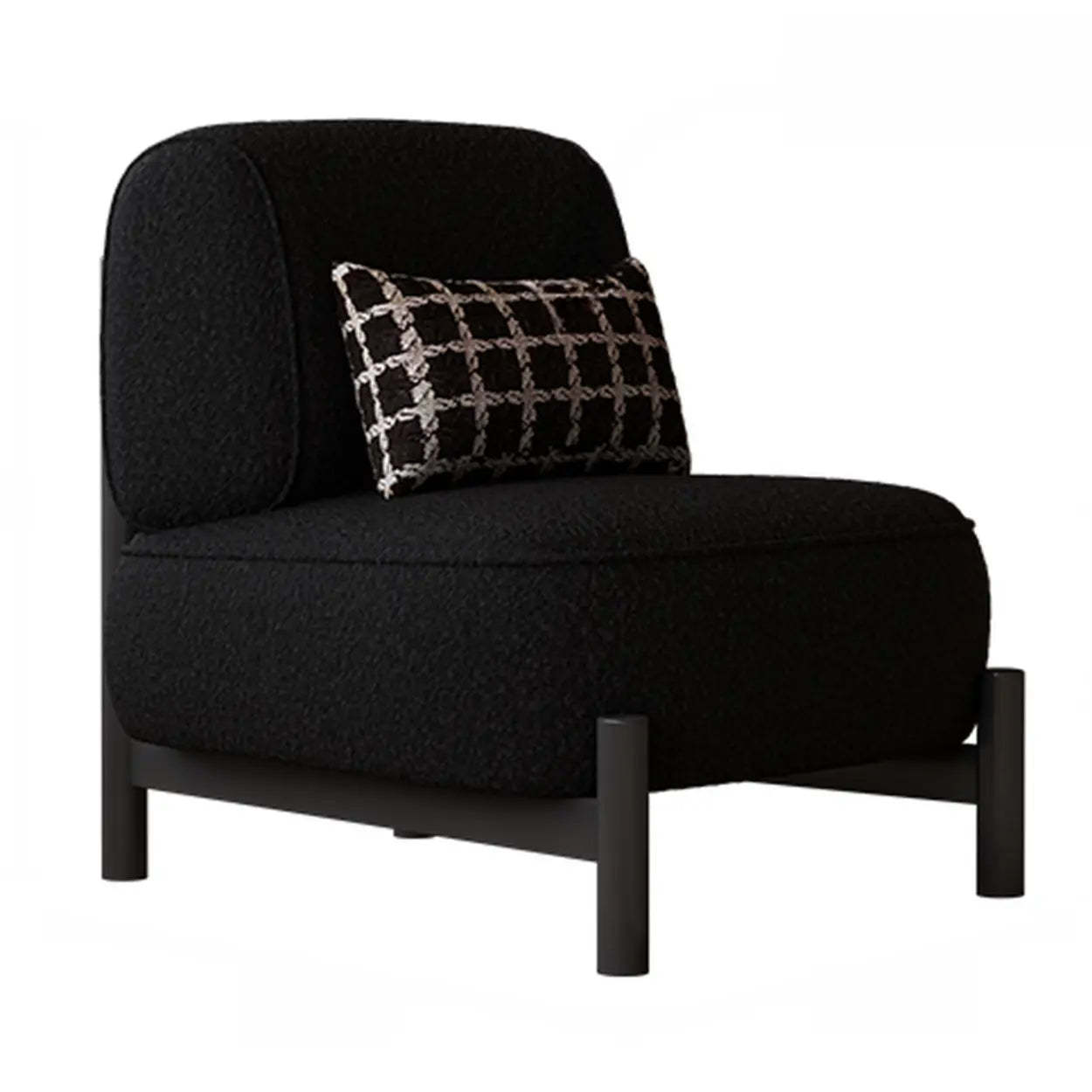 Sherpa White Lounge Accent Chair with Pillow — Sherpa / White / Carbon Steel