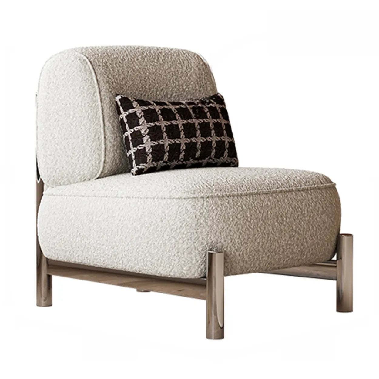 Sherpa White Lounge Accent Chair with Pillow