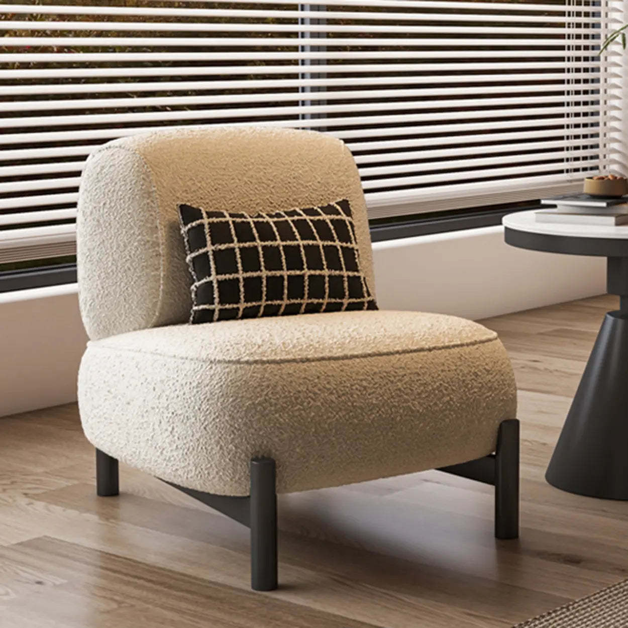 Sherpa White Lounge Accent Chair with Pillow