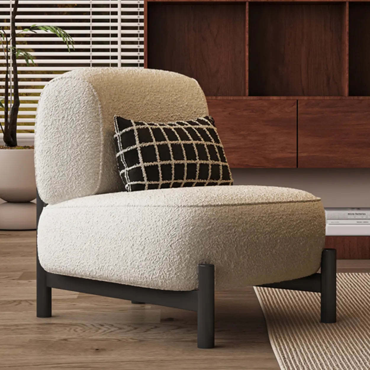 Sherpa White Lounge Accent Chair with Pillow