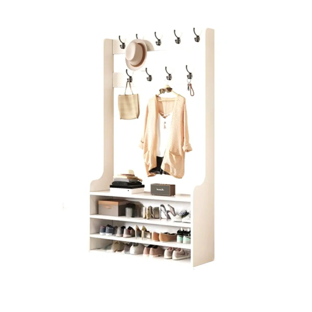 Freestanding Shoe Storage Tall Coat Rack — Grey