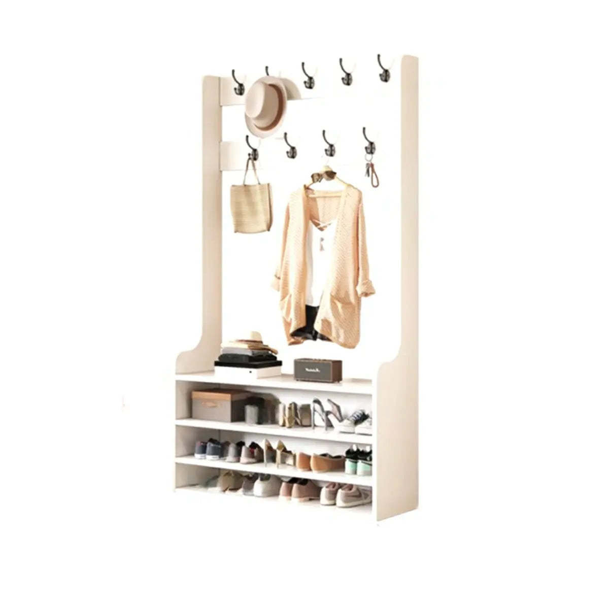 Freestanding Shoe Storage Tall Coat Rack — Grey
