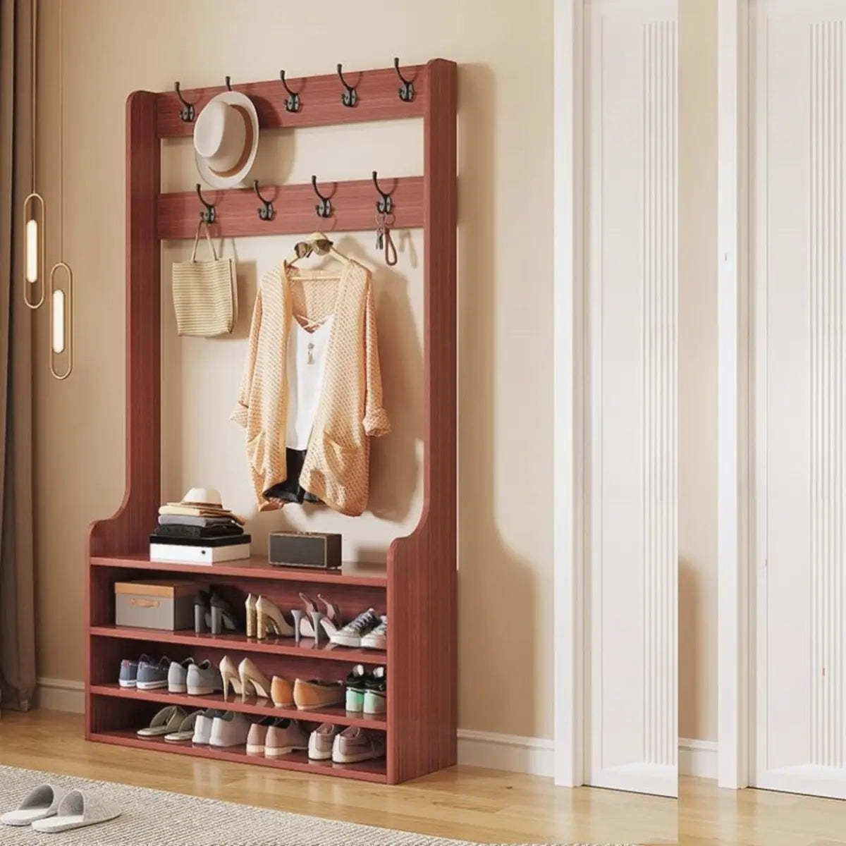 Freestanding Shoe Storage Tall Coat Rack — Grey