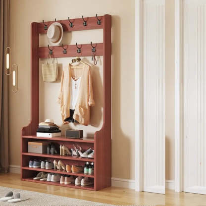 Freestanding Shoe Storage Tall Coat Rack — Grey