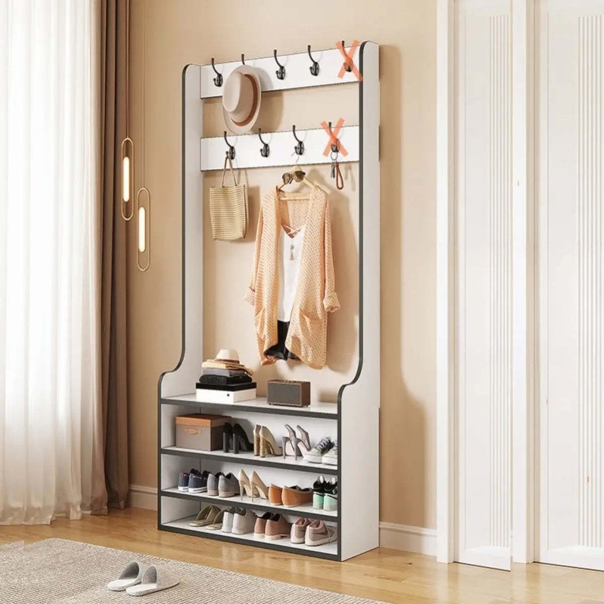 Freestanding Shoe Storage Tall Coat Rack — White