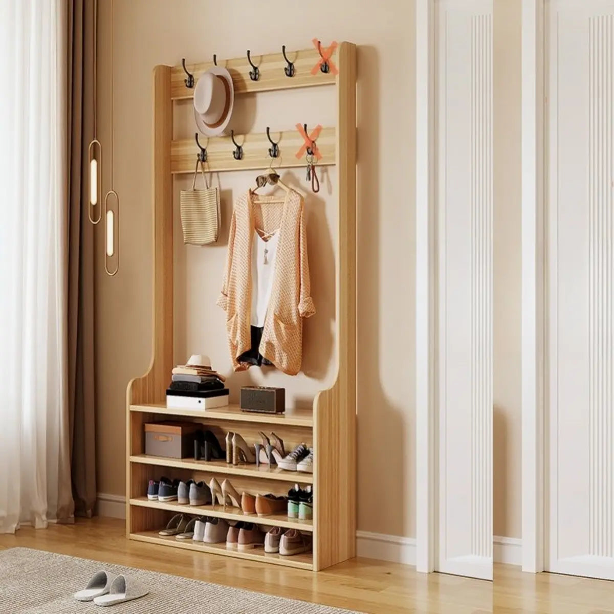 Freestanding Shoe Storage Tall Coat Rack — White