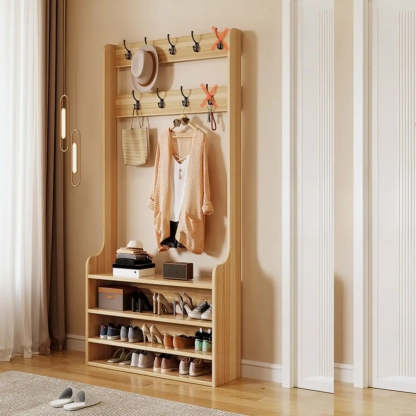 Freestanding Shoe Storage Tall Coat Rack — White